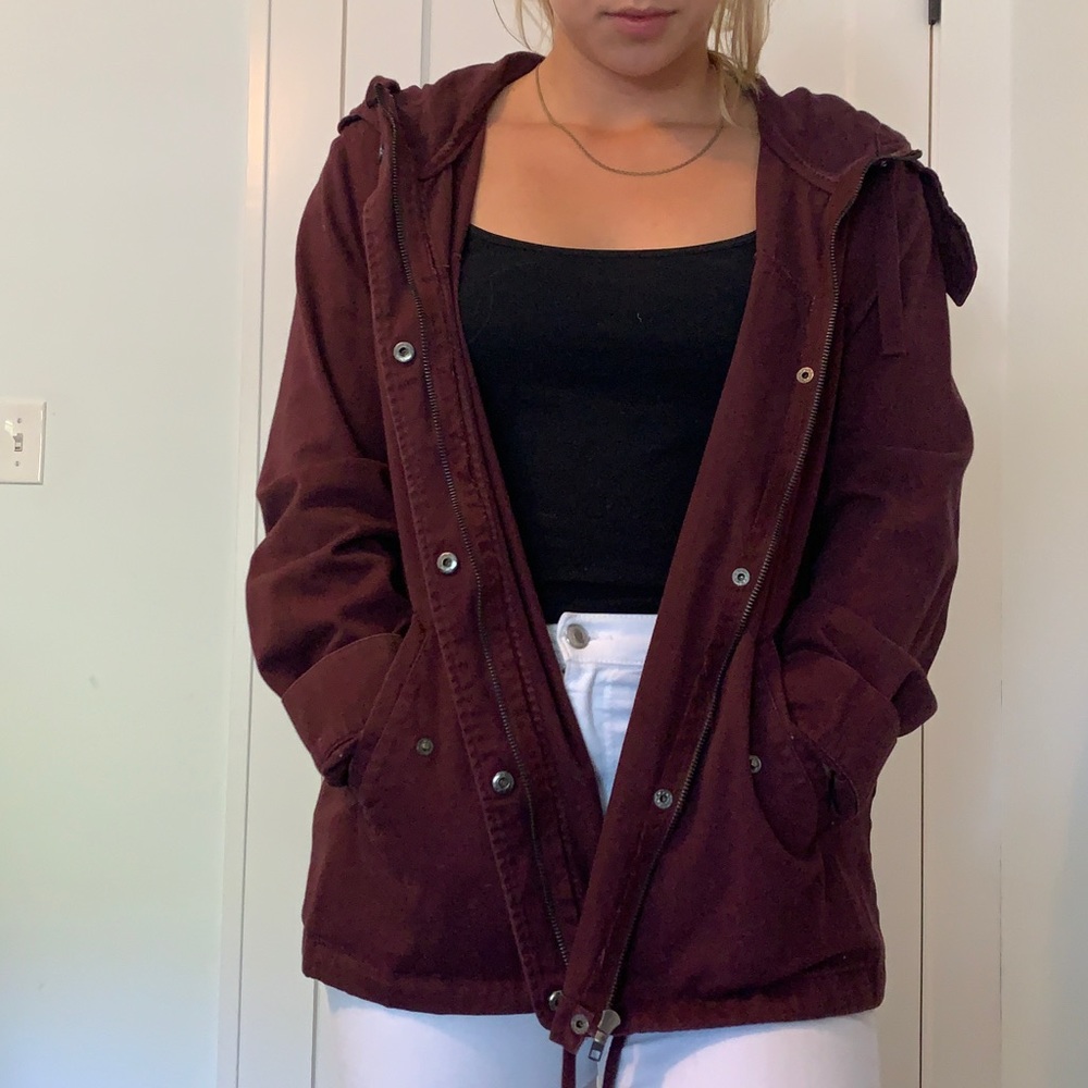 Maroon light weight zip up utility jacket